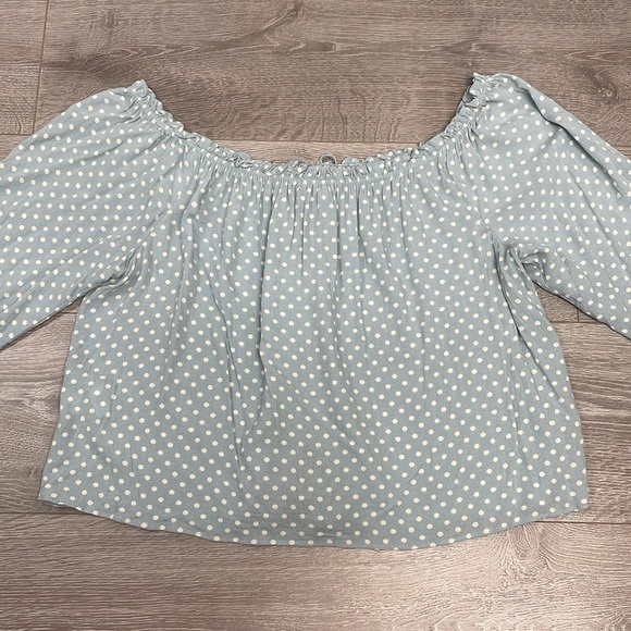 Rewind Polka Dot Off The Shoulder Cropped Button Down Blouse XL - Picture 14 of 16